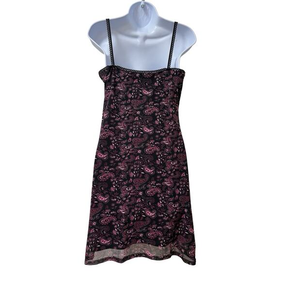 VTG Currants Paisley Mesh Sheer Babydoll Mini Dress Size L Whimsigoth Fairy Y2K - Picture 2 of 6